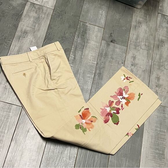 90s Y2K Dana Buchman Cream Pink Floral Painted Embroidered Flare Pant 4 Low Rise - Picture 2 of 15